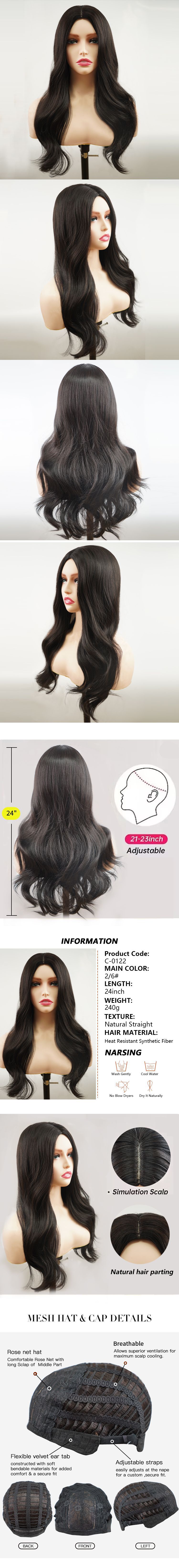 Perruque en fibre chimique transfrontalière européenne et américaine, vente en gros d'usine, casque complet, couleur naturelle, usage quotidien, cheveux longs et lisses_voghion.com