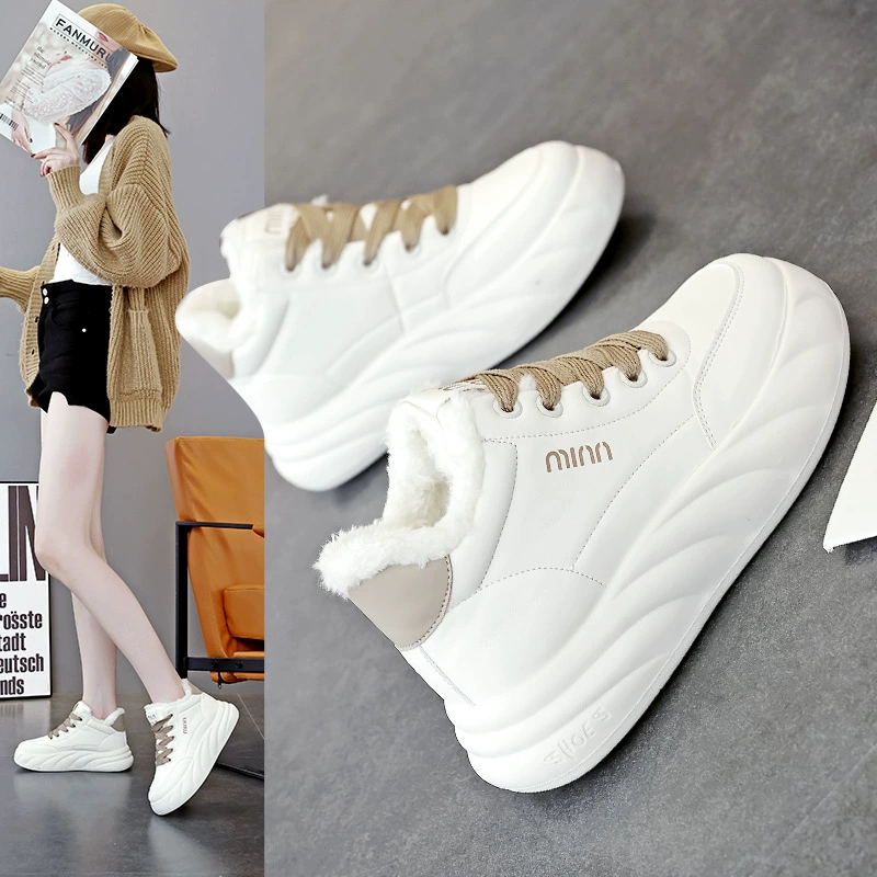 Женская обувь, новинка 2024 года, зима, популярные нескользящие белые туфли на мягкой подошве, кроссовки на толстой подошве, хлопковая обувь для женщин MX-A06-1