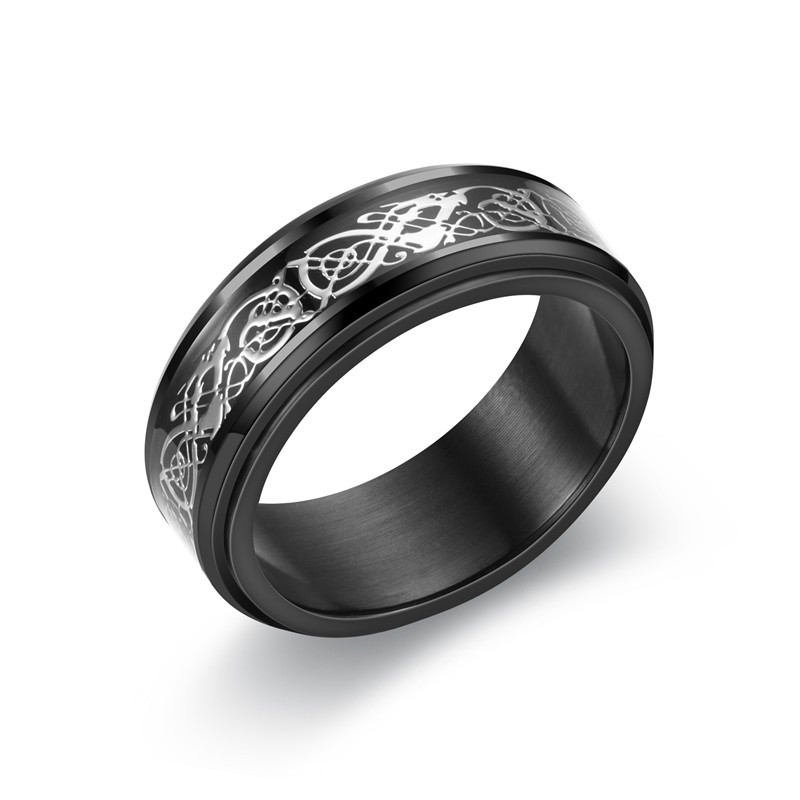 Wholesale New Star And Moon Carved Titanium Steel Rotating Ring Nihaojewelry display picture 14