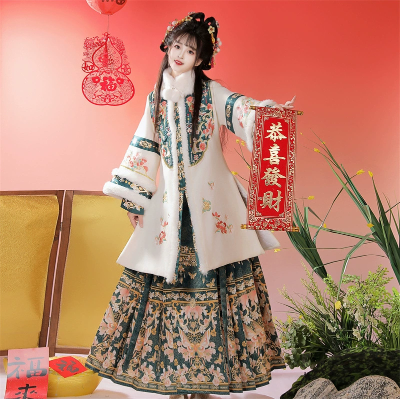 Hanyu Kui_Songdie Ming династия ханфу женщины 2025 новый оригинал зимняя тяжелая пряная длинная накидка лошадиного лица юбка древний костюм