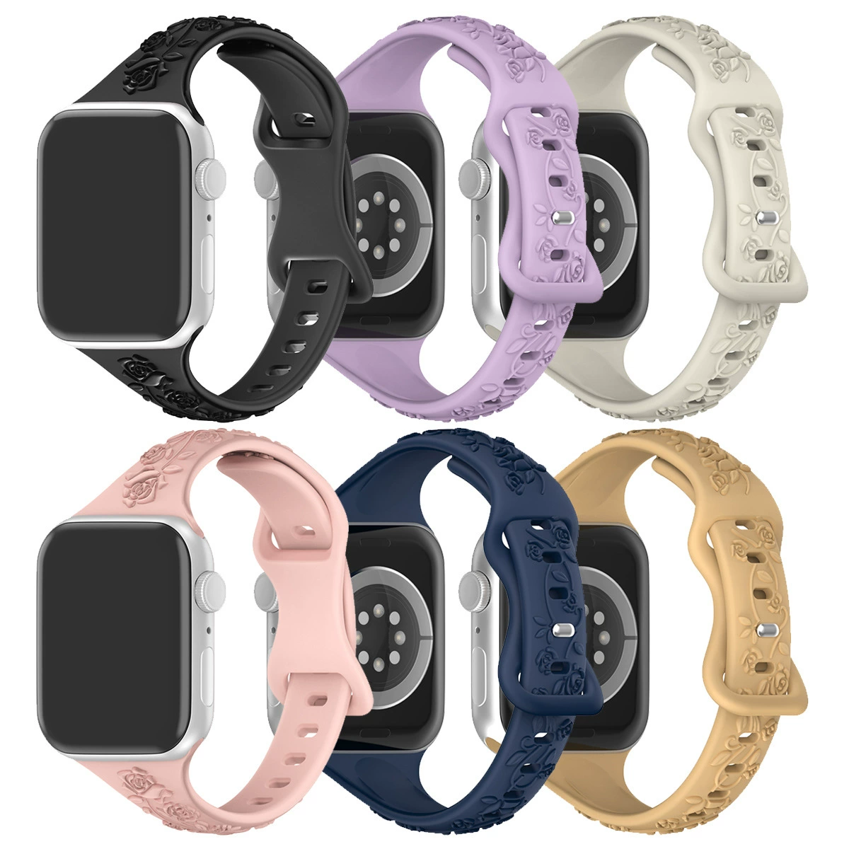 Рельефный рисунок ремешка Apple подходит для Apple iwatch10 стерео маленькие розовые силиконовые ремешки частная модель