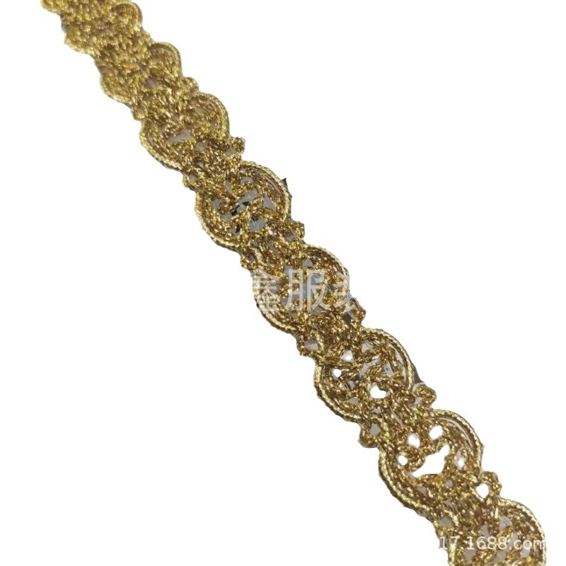 Suministro directo de fábrica de nuevo estilo de encaje de seda de oro y plata, encaje ondulado, cinturón de estilo étnico, accesorios de vestir en stock