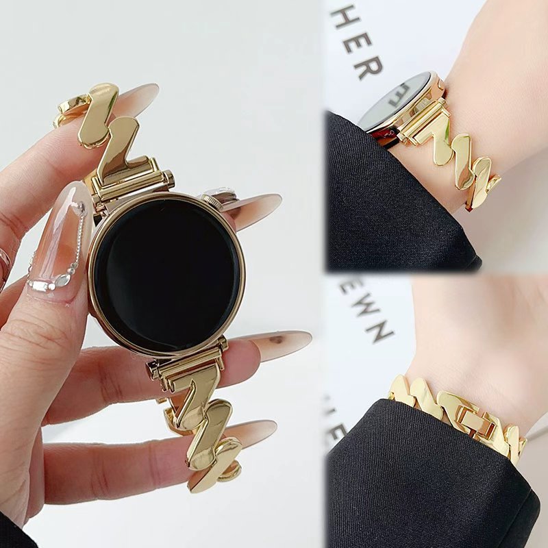 Suitable for Huawei Gt4 Metal Watch Strap with Wave Pattern Chain Watch45 Huawei Gt5 Metal Women's Watch Strap