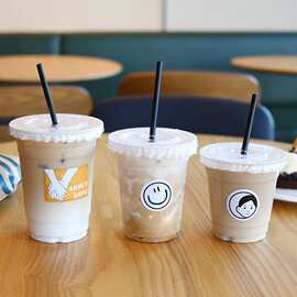 ins网红一次性带盖咖啡杯pet塑料奶茶杯子果汁饮料瓶打包杯商用