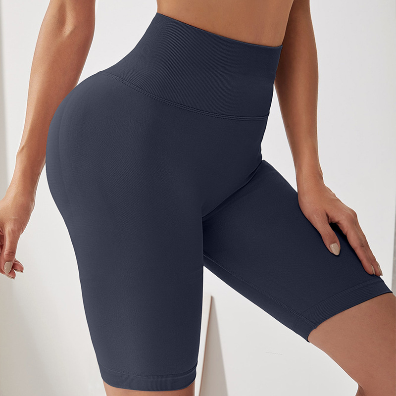 Pantalones cortos recortadas de cintura alta de color sólido Levantamiento de cadera medias deportivas transpirables de alta elasticidad corriendo ropa exterior de secado rápido pantalones de yoga de cintura alta