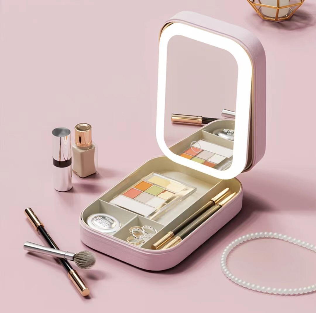 Nuevo pequeño espejo de maquillaje portátil con lámpara para mujeres plegables dormitorio de maquillaje de escritorio para almacenar maquillaje de belleza