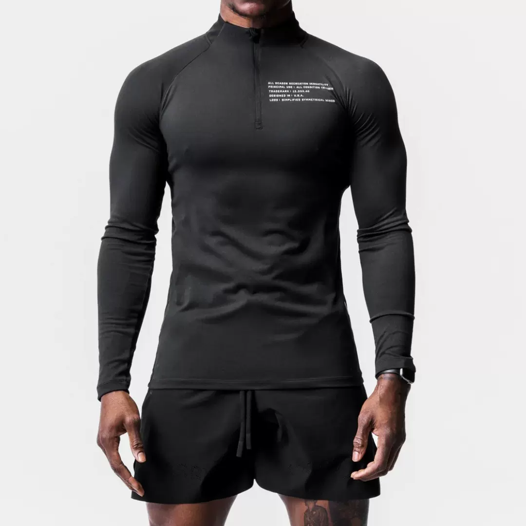 新款纯色运动健身衣男式德绒小高领半拉链训练长袖t恤跑步上衣潮