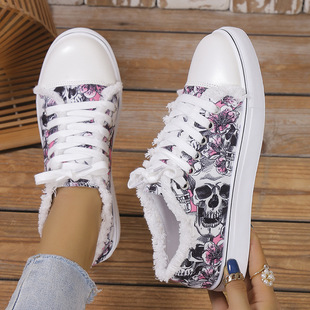 European and American Export Large Size Flats Graffiti Canvas Shoes for Women 2024 New Ethnic Style Lazy Lightweight Sneakers