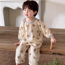 儿童睡衣男女童春夏纯棉双层纱布家居服卡通宽松宝宝空调套装韩版