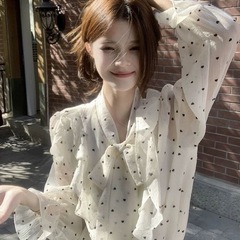 2025新款法式感荷叶边波点衬衫女春季设计感绑带宽松别致上衣