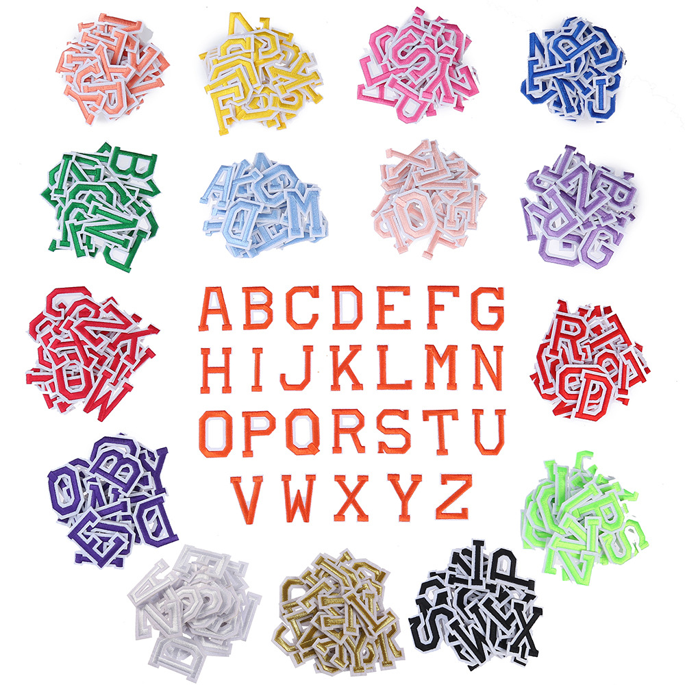 新款单色字母布贴服装辅料英文字母电脑绣花标箱包装饰刺绣贴批发