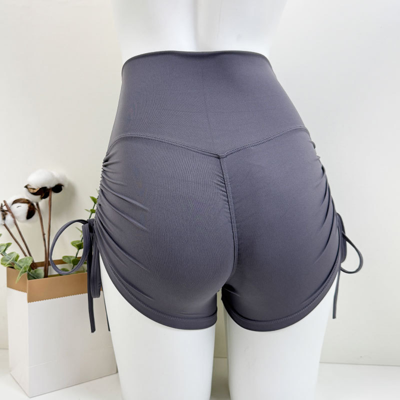 Yoga Shorts With Butt-lifting Pleats And Drawstring, Suitable For Fitness, Outdoor Sports, Cycling, Short-sleeved,_desvips.com