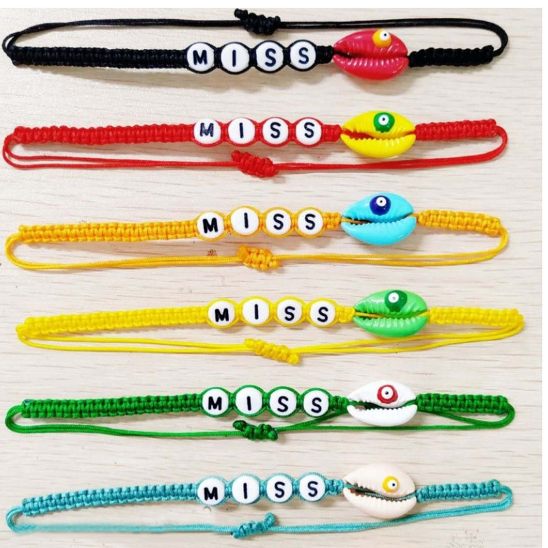 Evil Eye Shell Woven Beach Souvenir DIY Letter Friendship Couple Bracelet Woven Letter Beach Bracelet