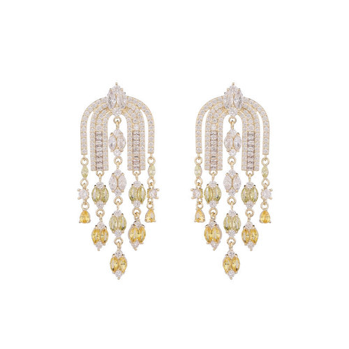 French elegant temperament, light luxury and high-end zircon tassel earrings design arch shape bridal dress earrings