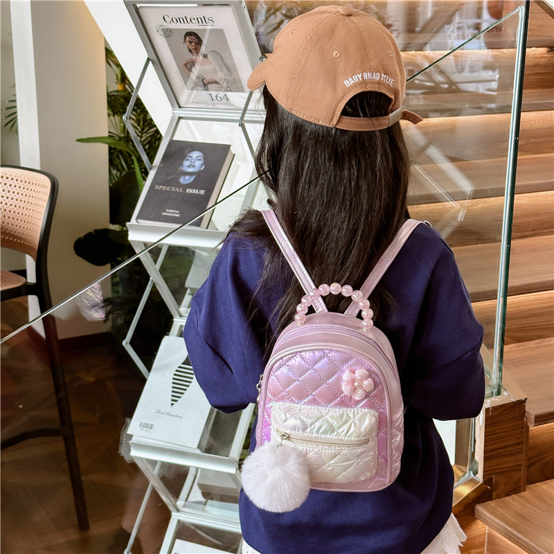 Dulce flor mochila escolar para bebé moda rombo bola de pelo grande mochila para niños y niñas mochila con cuentas para niños