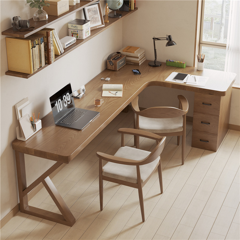 Solid Wood Corner Desk Bookshelf Bookcase Integrated Corner-Type Computer Desk Bedroom Xiaohongshu Corner Writing Desk
