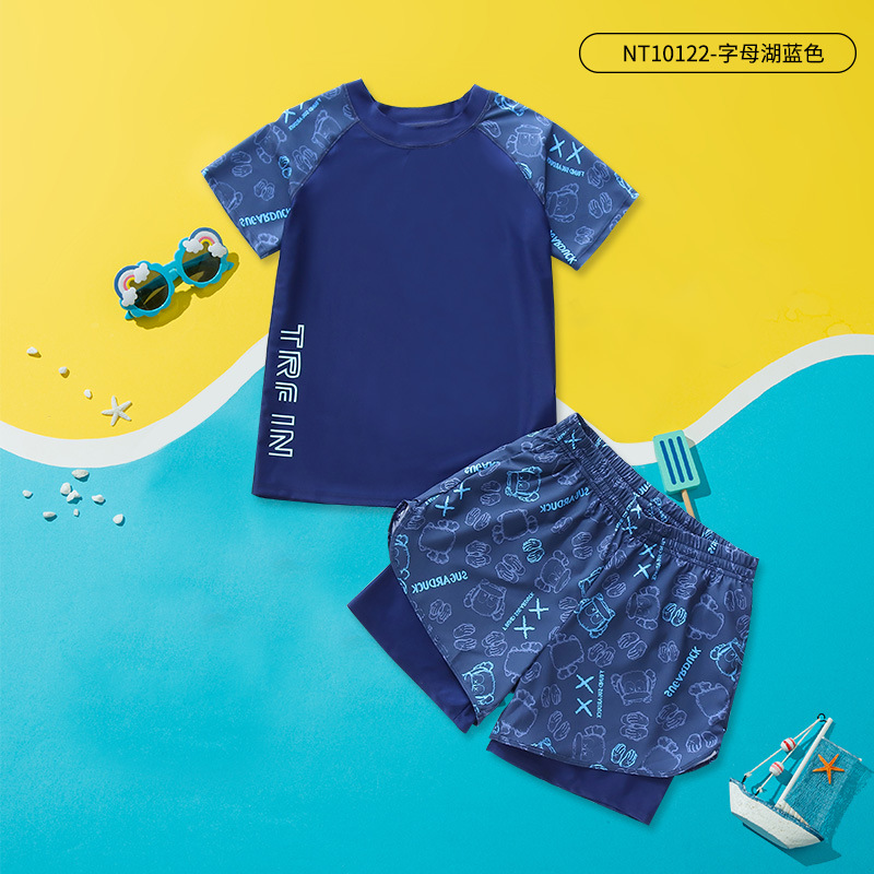 Bañador infantil nuevo juego de baño para niños secado rápido, pantalones de baño de doble capa para niños mayores, equipo de natación