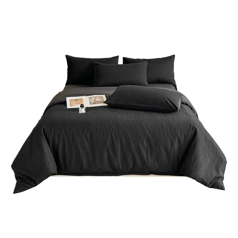 Parure de lit en coton lavé jacquard avec housse de couette_voghion.com