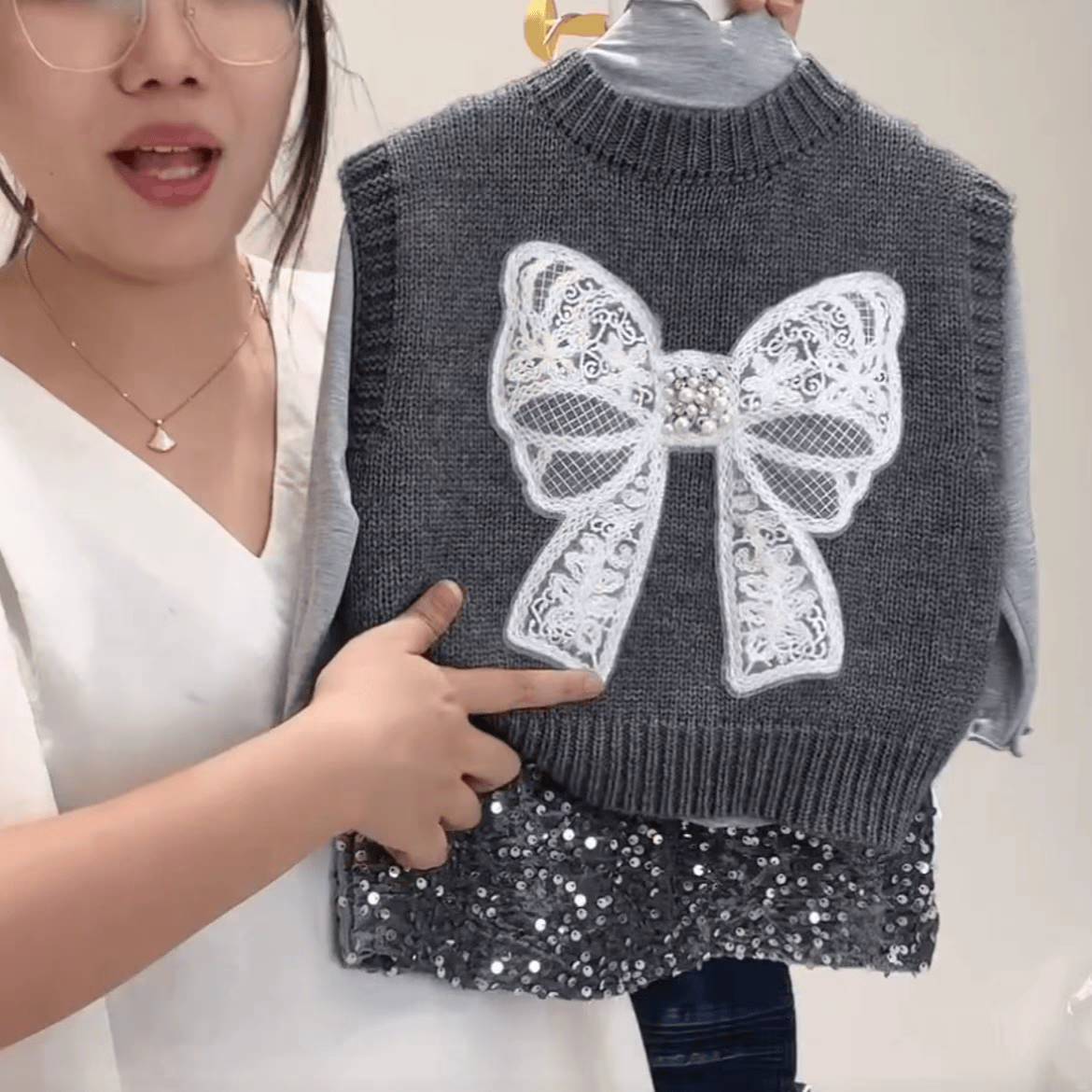 Qianqi niñas chaleco nuevo otoño niños chaleco de punto de moda extranjera bebé vestir suéter de hombro abrigo