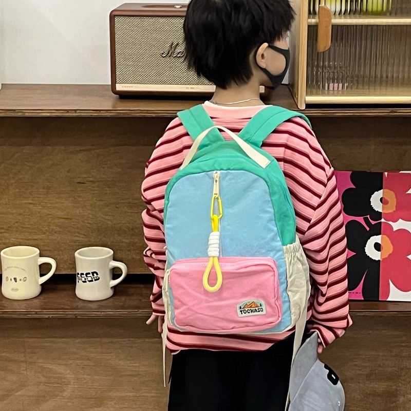 Hombres y niñas mochila 2025 nueva moda empalme color contraste jardín de infantes mochila de bebé mochila de gran capacidad para niños