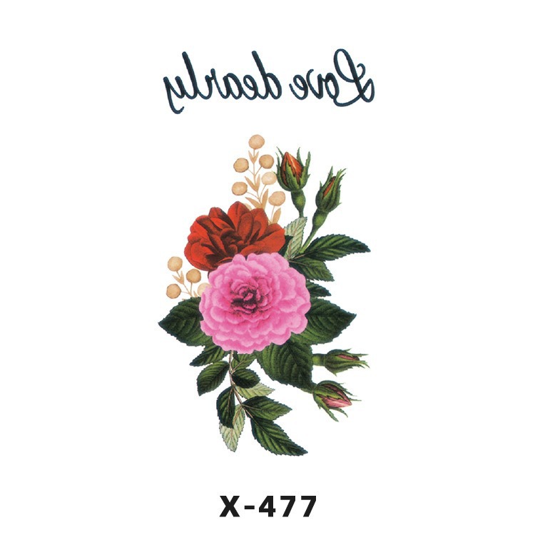 Arco de flor pequeña pegatinas de tatuaje fresco 3D dibujos animados transfronterizo Henna rosa impermeable texto en inglés pegatinas de tatuaje