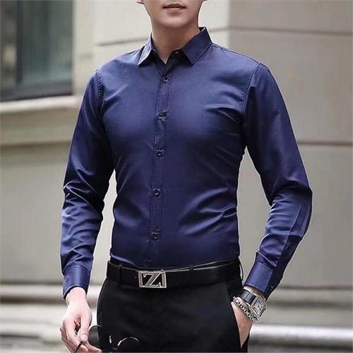 Student Youth Han Version Slim Fit Solid Color Long Sleeve Shirt Men Iron-Free Business Formal Solid Color Work Uniform Shirt