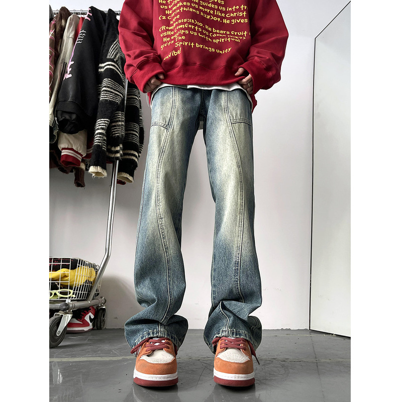 Gradient Jeans Men's Spring and Autumn High Street American Style Retro Old Pants Vibe Slim Fit Micro Straight Pants