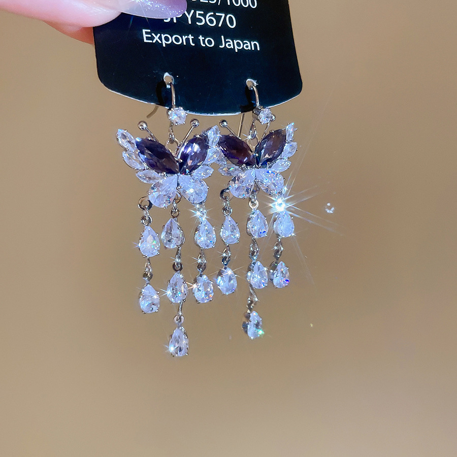 Vacaciones viento púrpura aguja de plata plegada redonda chiffon flor borda pendientes temperamento pendientes lujosos de alta calidad pendientes image 41