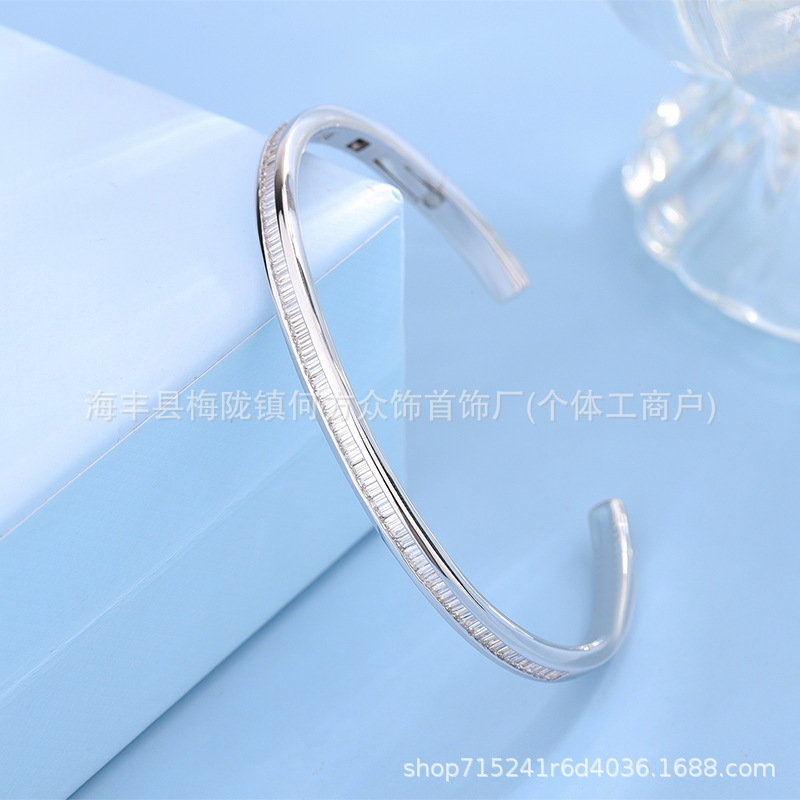 HEFANG Ice Crystal Bracelet Couple's Open Silver Sparkling Tennis Series Jewelry HEFANG Ice Crystal Bracelet Couple's Open Silver Sparkling Tennis Series Jewelry