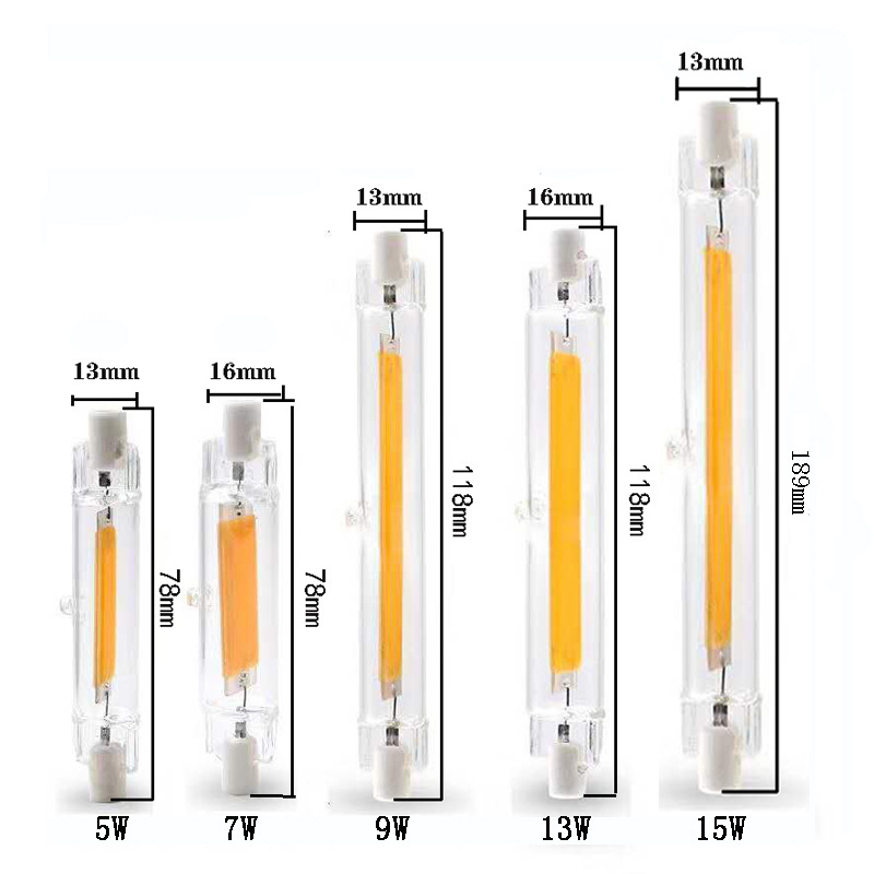 Nuevo brillante R7S COB lámpara de enchufe horizontal 10W 118 tubo de luz de inundación 5W 78mm lámpara de reemplazo de doble extremo lámpara de halogenuros metálicos