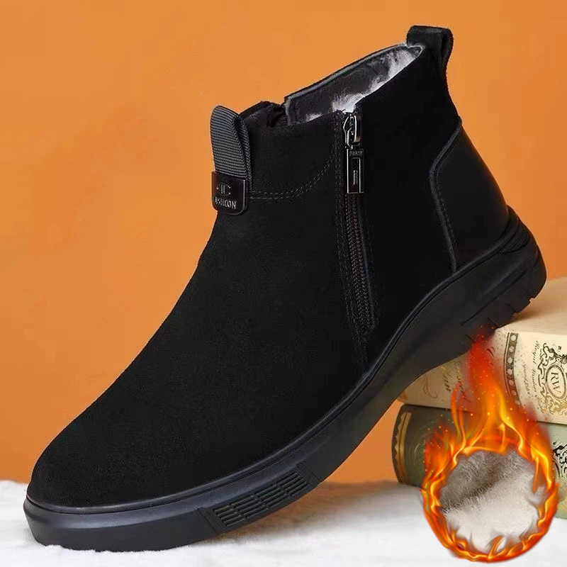 Осенне-зимние Новые мужские сапоги, зимняя хлопковая обувь с высоким верхом на флисовой подкладке, мужская кожаная повседневная хлопковая обувь с мягкой подошвой, мужские толстые зимние сапоги