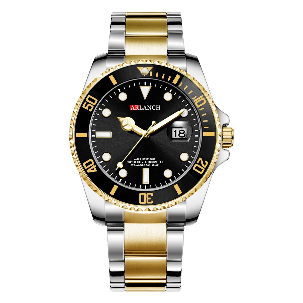 Nuevo calendario impermeable Lux hombres de negocios reloj de oro verde agua fantasma correa de acero reloj arlanch 306