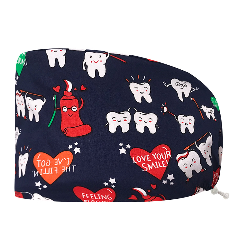 Sombrero de algodón estampado, bonito sombrero de enfermera, dientes, electrocardiograma, herramienta médica, patrón, sombrero de trabajo, sombrero Baotou, exportación