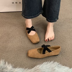 復古平底方頭黑色交叉帶單鞋女鞋子2023年新款夏季晚晚瑪麗珍瓢鞋