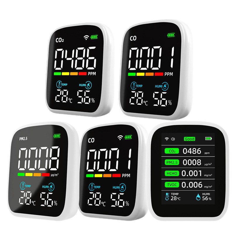Detector de calidad del aire wifi graffiti PM2.5 dióxido de carbono TVOC formaldehído HCHO monitoreo NDIR detección