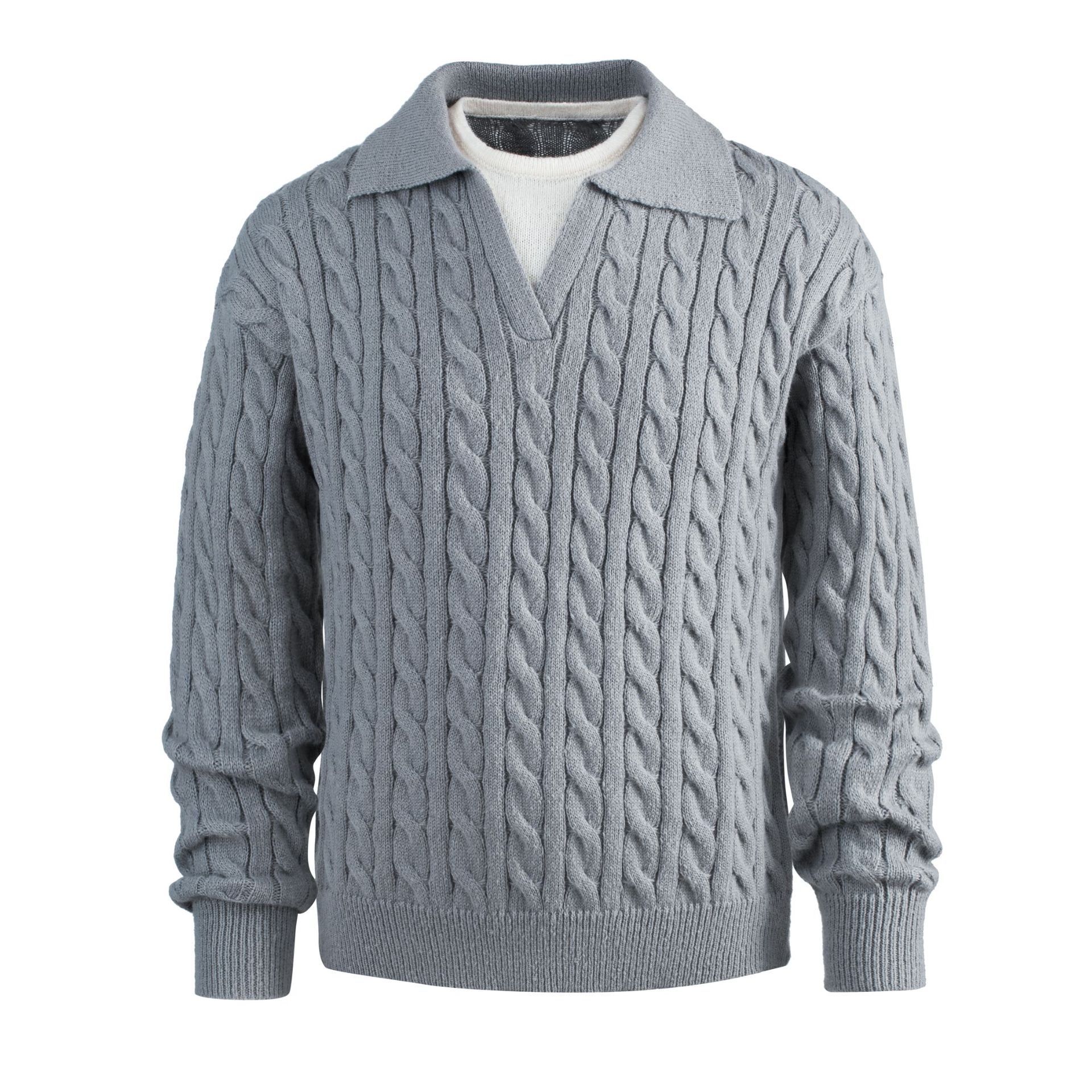 Pull en maille à col V oversize - Pull en grosse maille torsadée pour hommes et femmes - Haut décontracté automne-hiver (Noir/Gris)_voghion.com