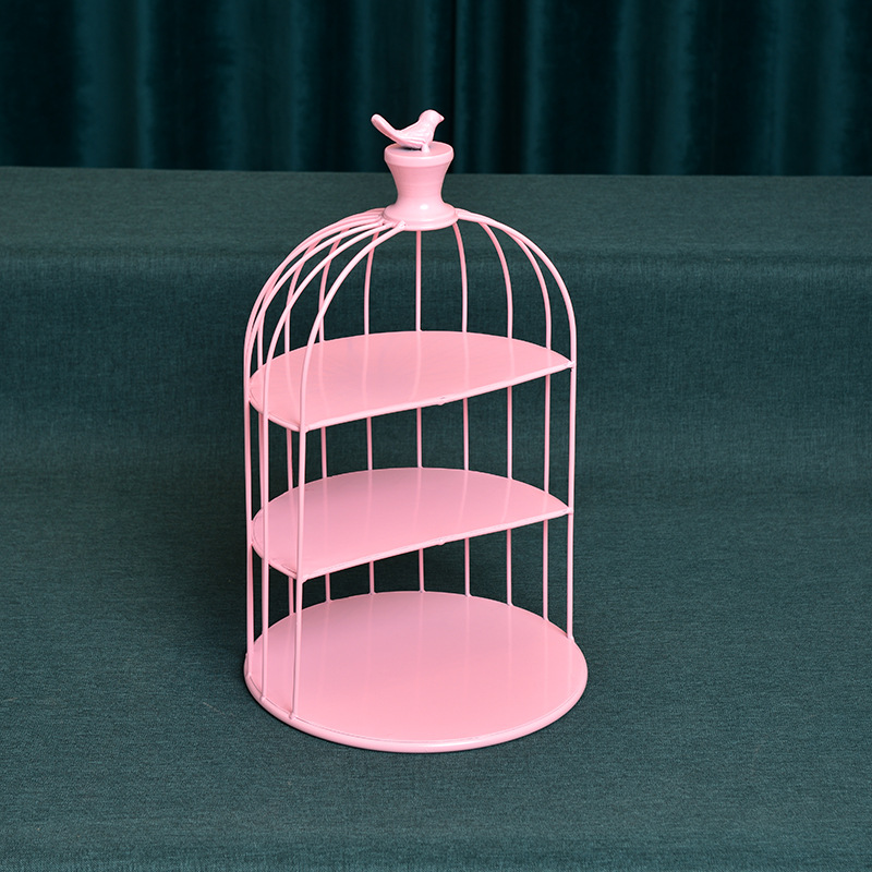 Creativo pájaro jaula multi-capa soporte de exhibición de lujo fruta bandeja de hierro postre pastel decoración tarde té descanso merienda soporte image 10