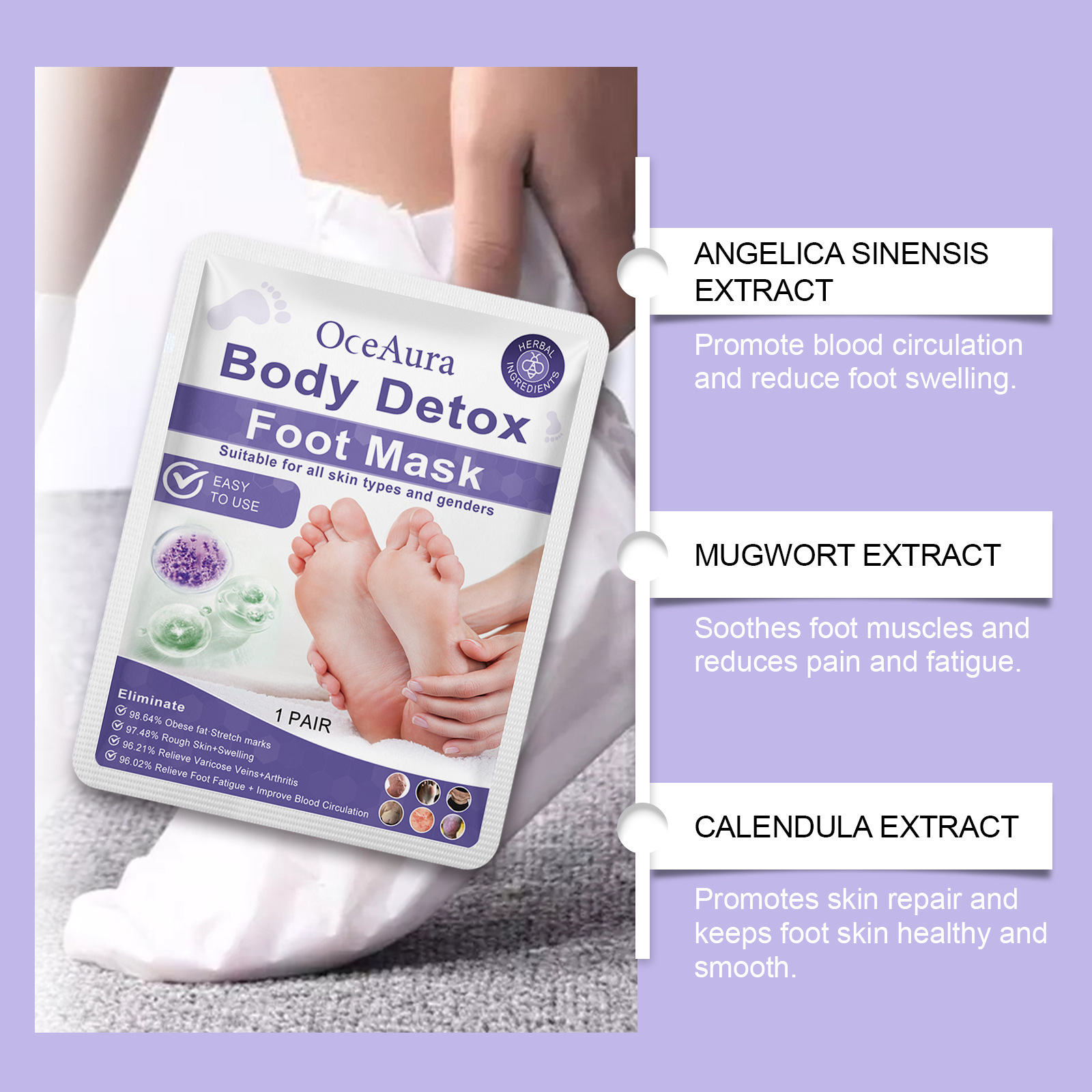 OCEAURA Fußmaskenbox, lindert Fußbeschwerden, reinigt sanft, verbessert die angenehme Figur, strafft und befeuchtet die Haut_voghion.com