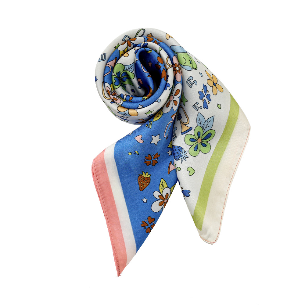 Costura de dos colores 70 bufanda de seda de simulación pequeña floral dulce sensación de oxígeno bufanda cuadrada bufanda femenina diaria con bufanda pequeña