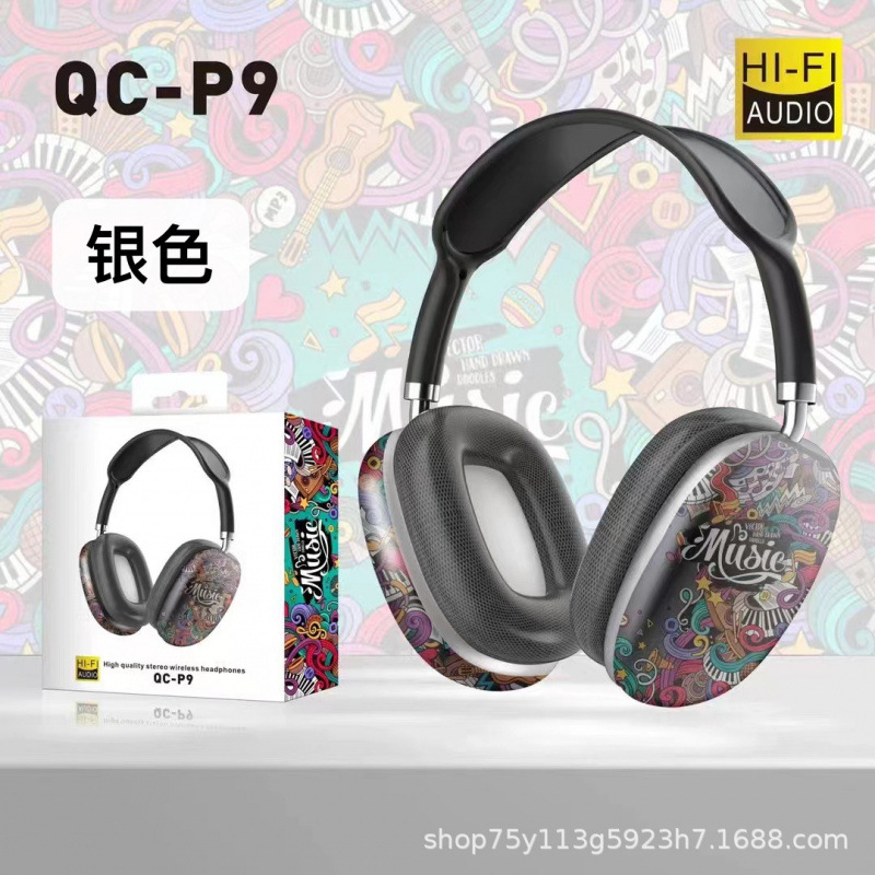 Nuevos auriculares de graffiti creativos de la marea nacional P9 transfronterizos Amazon inalámbrico Bluetooth modelo privado auriculares directos de fábrica
