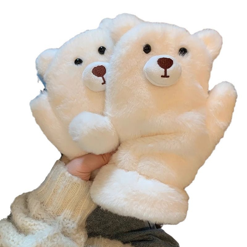 겨울 목을 타고 커플 장갑 코튼 소녀 곰 두꺼운 봉제 플러스 벨벳 장갑 따뜻한 겨울 귀여운