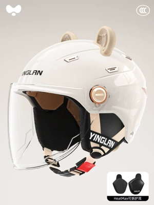 Motosiklet kaskı (dəbilqə) — Dual Mirrors, 3C Certified, Suitable - 3c-single-lens-white-hd-long-lens-heatmax-removable-ear-protection-one-size-fits-all