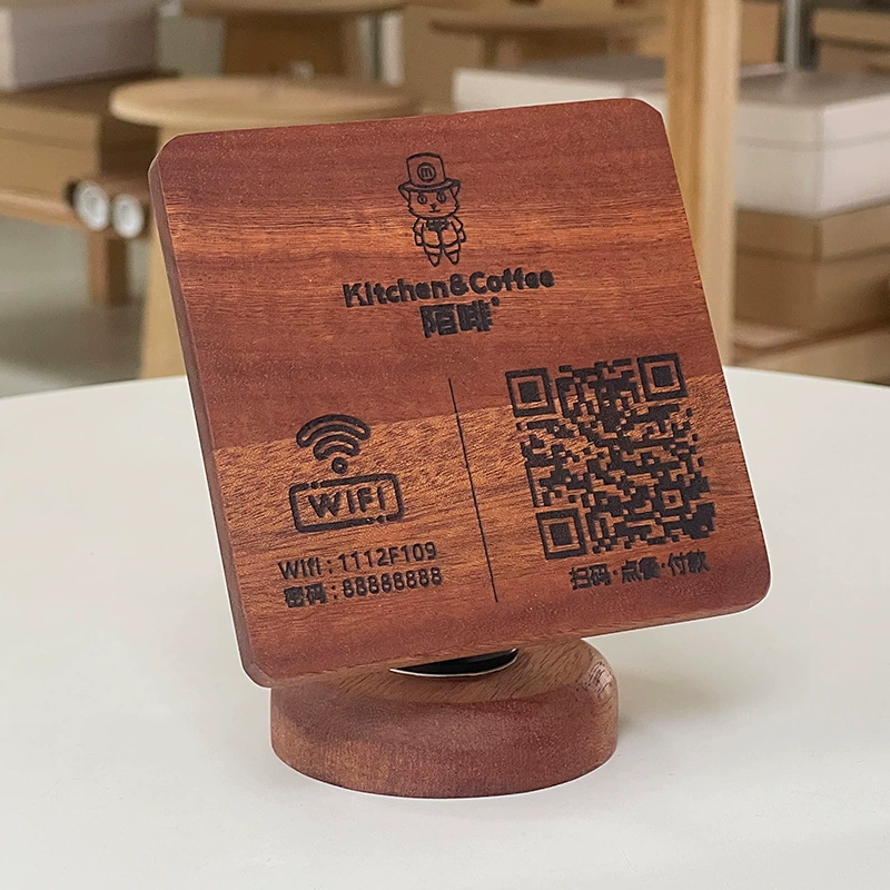 Магнитный дисплей для оплаты QR-кода из цельного дерева, кассовый стенд, вертикальный стол, сканирующий код, табличка на обеденном столе