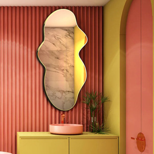 Trendy Vintage-Style Mirror Full-Length Mirror Wave Dressing Mirror Irregular Washbasin Wall-Mounted Bathroom Vanity Mirror