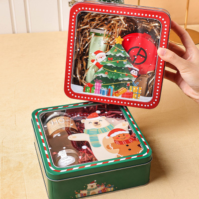 Christmas new pattern Cartoon WINDOW Gift box Square Tinplate Packaging box Christmas Eve Souvenir  candy Cans