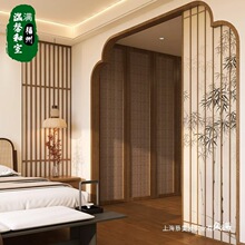 推拉门新中式隔断格栅中古风竹叶茶室门窗餐厅装饰屏风推拉折叠门