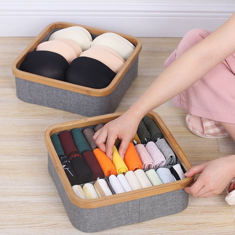 Caja Organizadora de Ropa Interior con Divisores de Tela y Bambú Con Divisores para Armario image 6