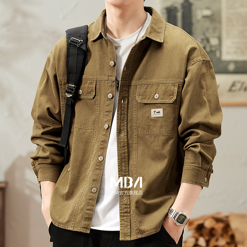 Trendy Pure Cotton Denim Shirt Jacket for Men, Spring and Autumn Loose Casual Top, Vintage Style