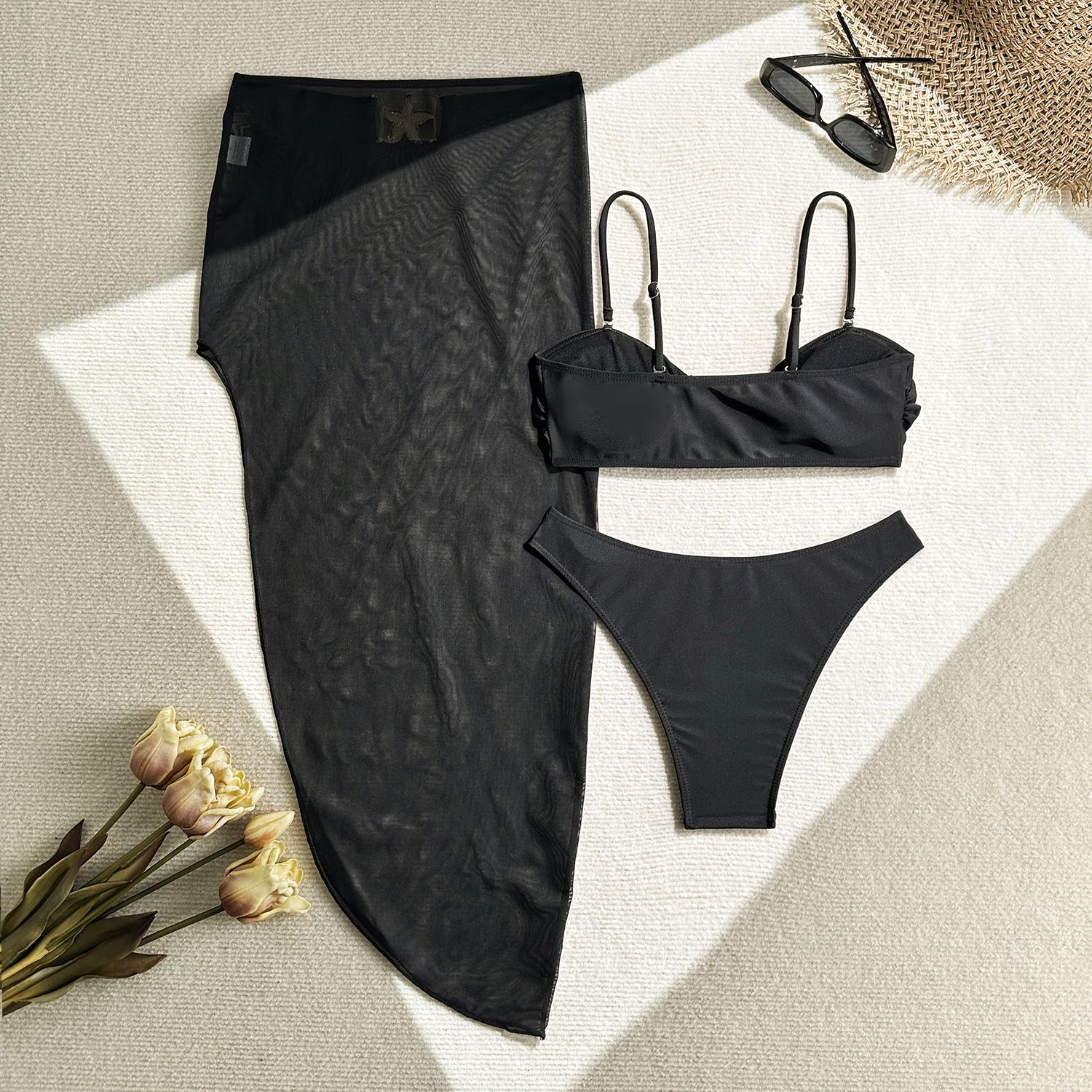 236g Weight Sleeveless Sleeve Length Polyester Fabric Type Skirt Sets Sets Type 3 Pieces Set Quantity Holiday, Swimming Pool, Swimming Occasion Strap Neckline Slim Fit Type Solid Color Pattern Women's Gender Sexy Style Women's Sexy Solid Color 3 Pieces Set Bikinis Swimwear 13