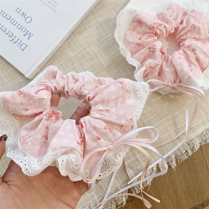Милая розовая резинка для волос с бантом и лентой, модная резинка для волос с цветочным дизайном, универсальная веревка для волос в виде пучка